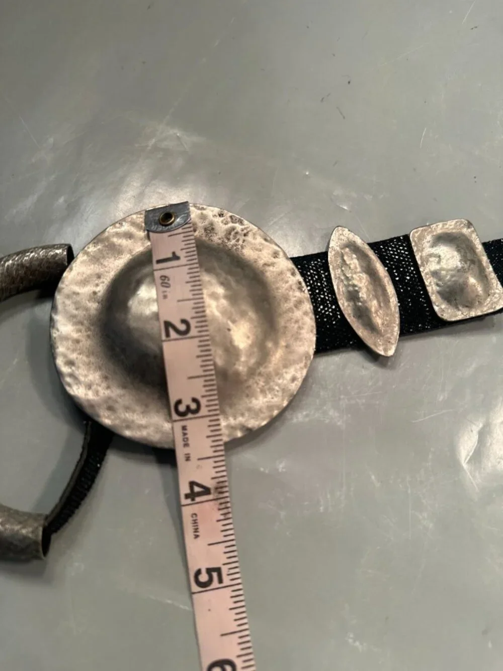Boho Hammered Metal Textured Belt Statement Buckle Vintage Modern Hook Eye